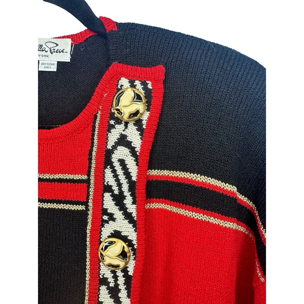 Antonella Preve Red & Black Knit Jumpsuit With Gold Accents & Zebra Pattern Sz L